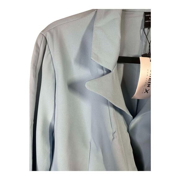 New With Tags Light Blue Crop Flare Sleeve Single Button Jacket Shien X Size L - Picture 9 of 11